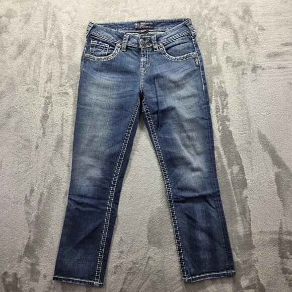 Silver Jeans Co Capri Jeans Womens 27 Blue Natsuki Thick Stitch Embroidered - Picture 1 of 11